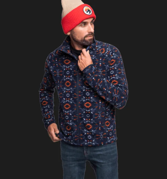 Everest Outdoor Tröjor & T-Shirts | Tröjor<M Zip Fleece Jacket NAVY RETRO PATTERN